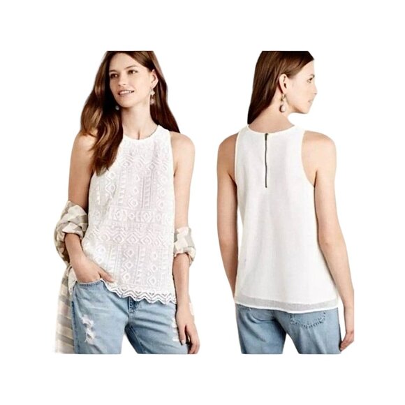Anthropologie Sunday in Brooklyn Vivi Lace Tank in White Size Medium EUC - Picture 1 of 10